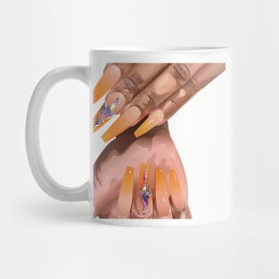 Orange bling acrylic nails art Mug